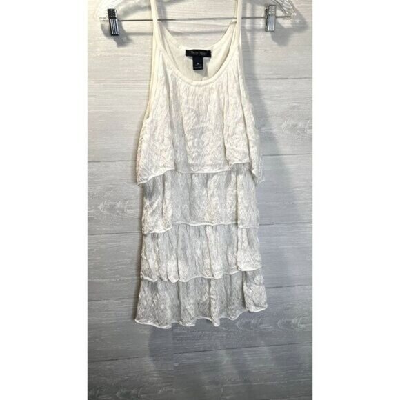 White House Black Market Womens Tiered Lace Tank Top Halter Ivory Sleeveless Siz - Picture 3 of 4